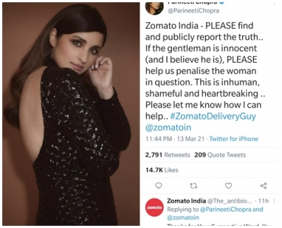 परिणीति चोपड़ा का जोमेटो से आग्रह- सार्वजनिक तौर पर सच्चाई बताएं