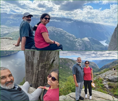 राजामौली ने पत्नी रमा के साथ नॉर्वे में पल्पिट रॉक का किया दौरा